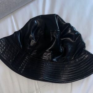 Black Faux Leather Bucket Hat